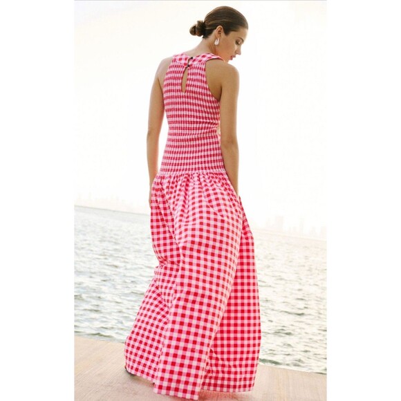 Anthropologie S/W/F Maxi Dress Pink Cross Cut Drop Waist Preppy Vacay Medium NWT - Picture 3 of 11